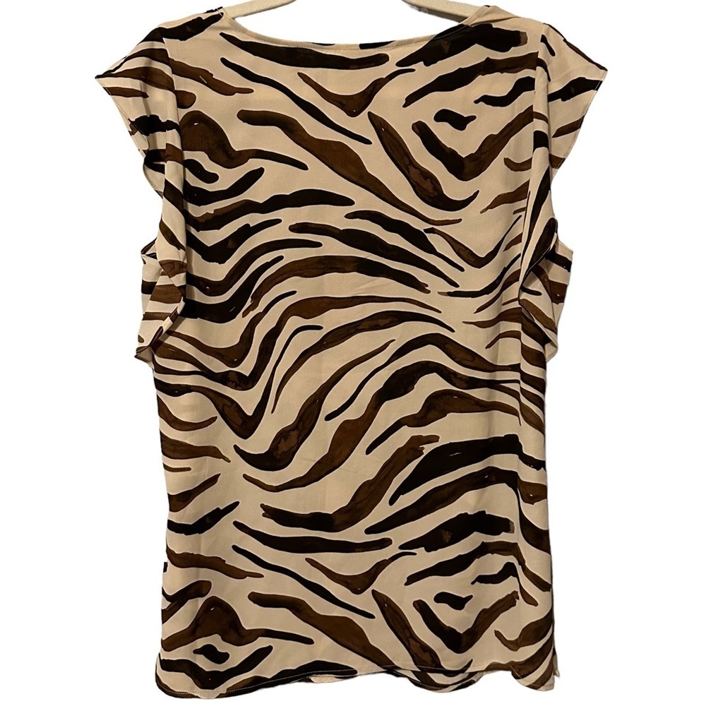 Cabi Simone Brown Cream Zebra Print Flutter Sleev… - image 6